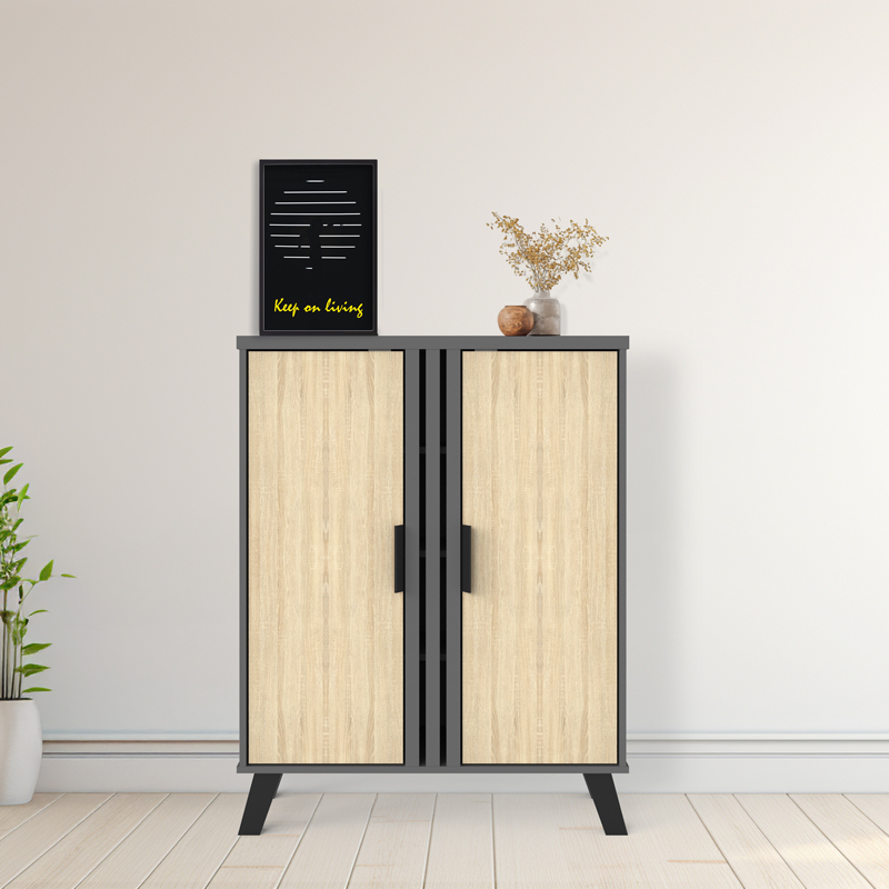 Поставка за обувки-шкаф Shoby сонома-антрацит 70.5x30x91см