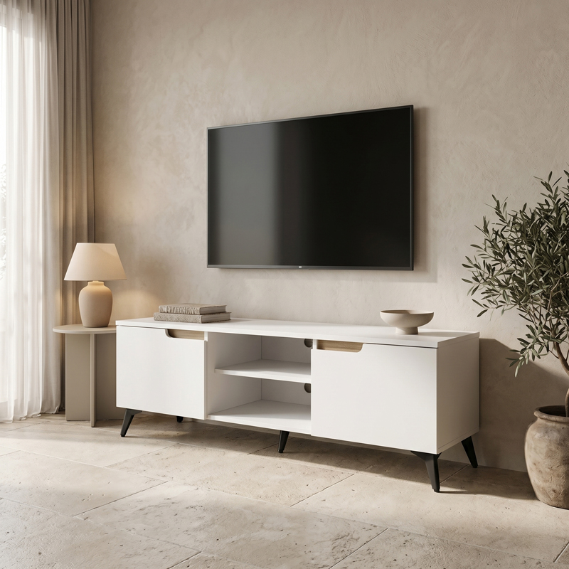 Kemvio sonoma ТВ шкаф - бял 150x38x44см