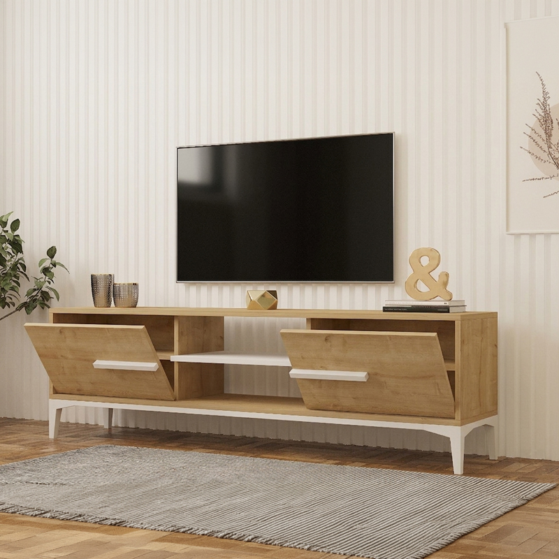 ТВ шкаф Eslem в естествен нюанс с бяло 160x34.6x48.1см - Image 2
