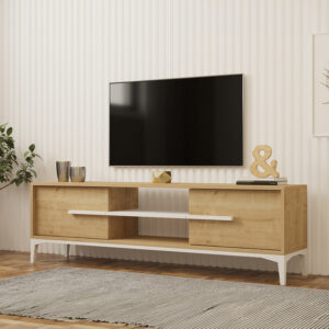 ТВ шкаф Eslem в естествен нюанс с бяло 160x34.6x48.1см