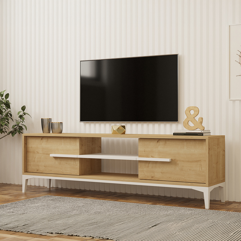 ТВ шкаф Eslem в естествен нюанс с бяло 160x34.6x48.1см