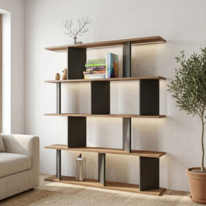 Библиотека Ratu антрацит с дъб 120x24.6x141см