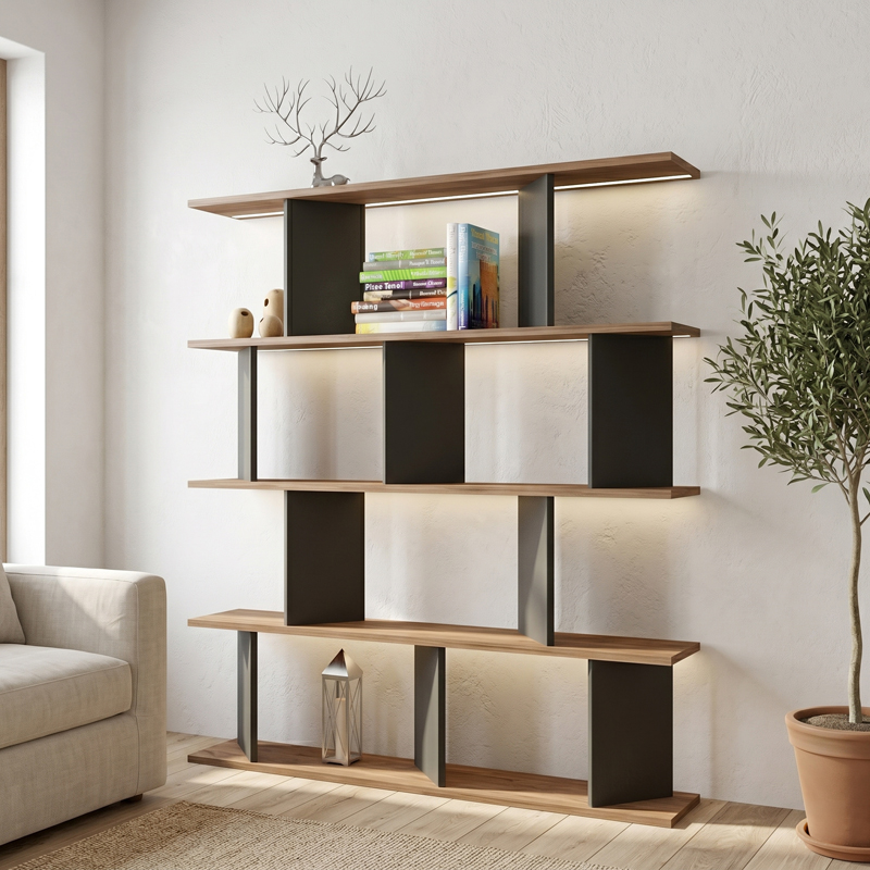 Библиотека Ratu антрацит с дъб 120x24.6x141см