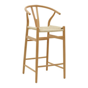 Бар стол Wishbone естествено буково дърво, седалка от естествено въже, 53x54x107 см