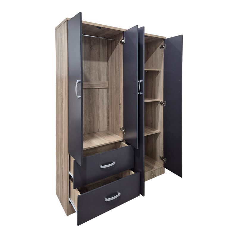 Гардероб с четири крила и 2 чекмеджета Athos антрацит-сонома 120.5x42x181см - Image 2