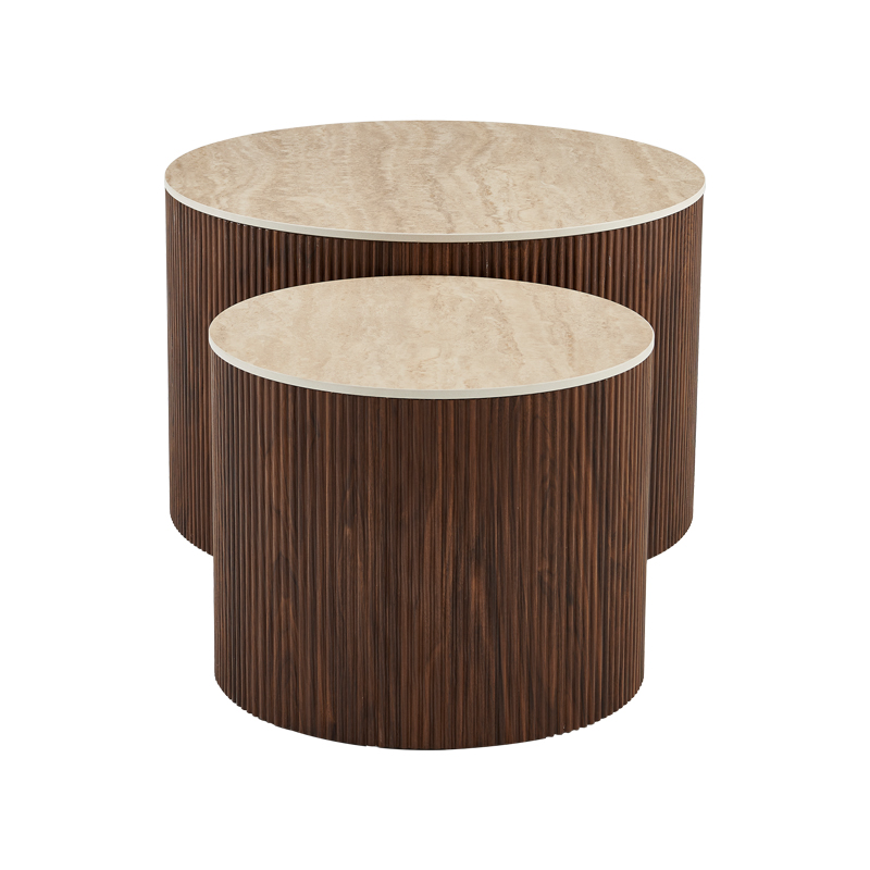 Холни масички Nelba 2 бр. MDF орех - бежов травертин вид - Image 5