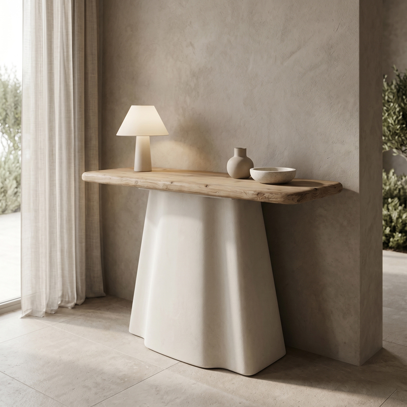Конзола Loberta от ела - MDF в естествен почти бял нюанс 120x38x81см