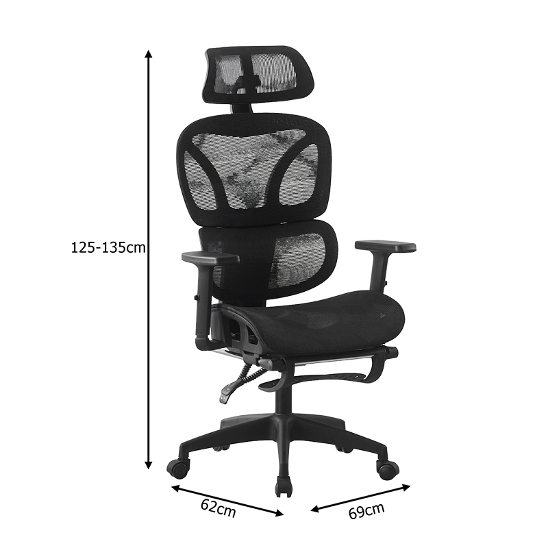 Мениджърски офис стол с поставка за крака Corus mesh черен 62x69x125-135см - Image 8