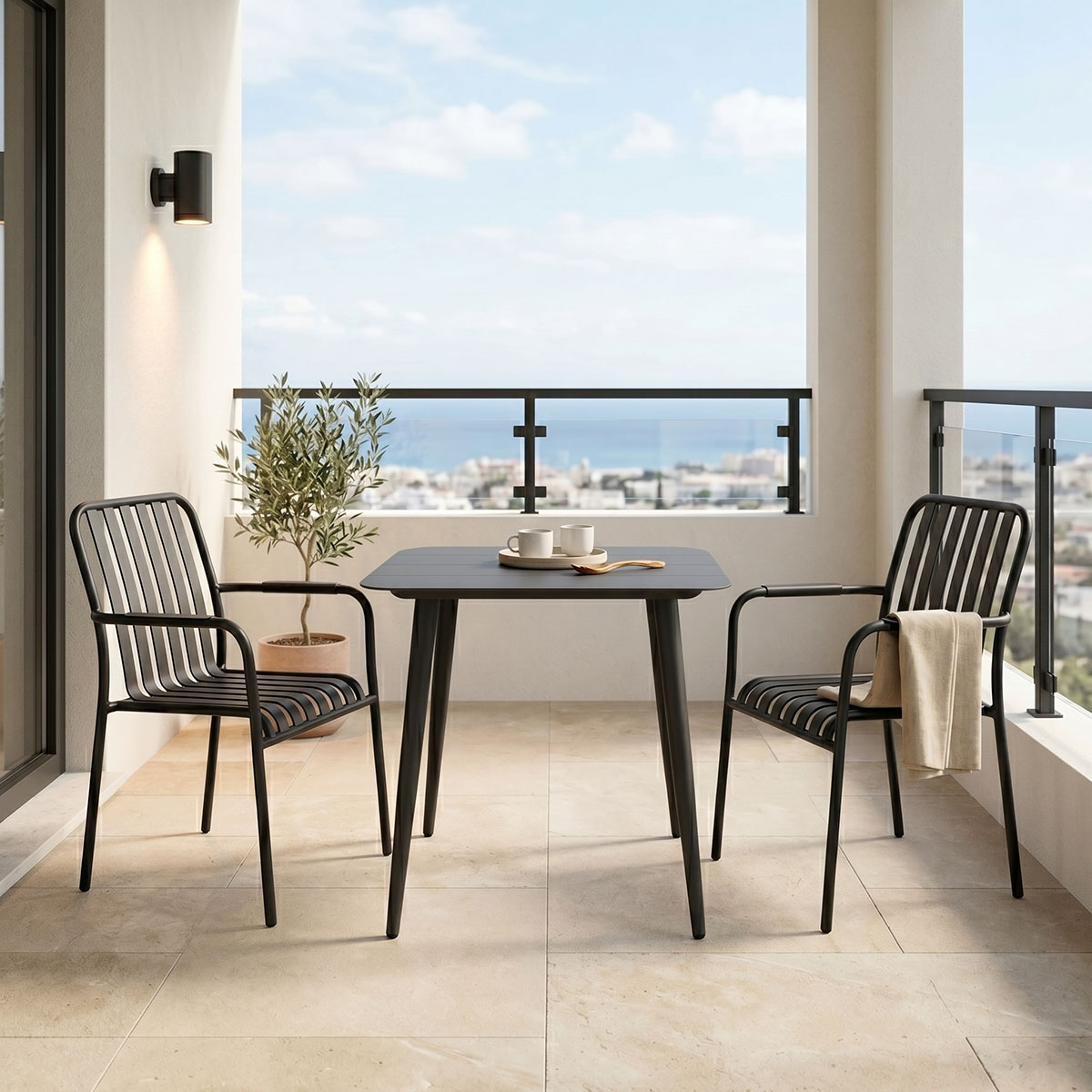 Трапезна маса Heven Vista комплект от 3 части, черен алуминий 80x80x72см