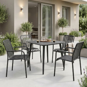 Трапезна маса Heven Vista комплект от 5 части, черен алуминий 80x80x72см