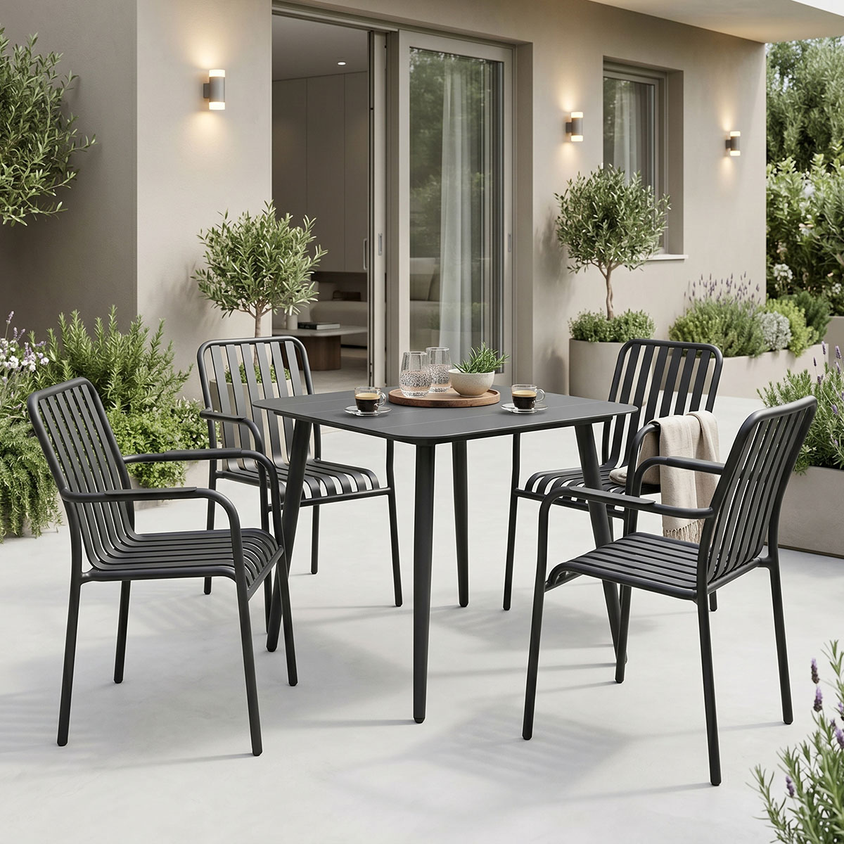 Трапезна маса Heven Vista комплект от 5 части, черен алуминий 80x80x72см