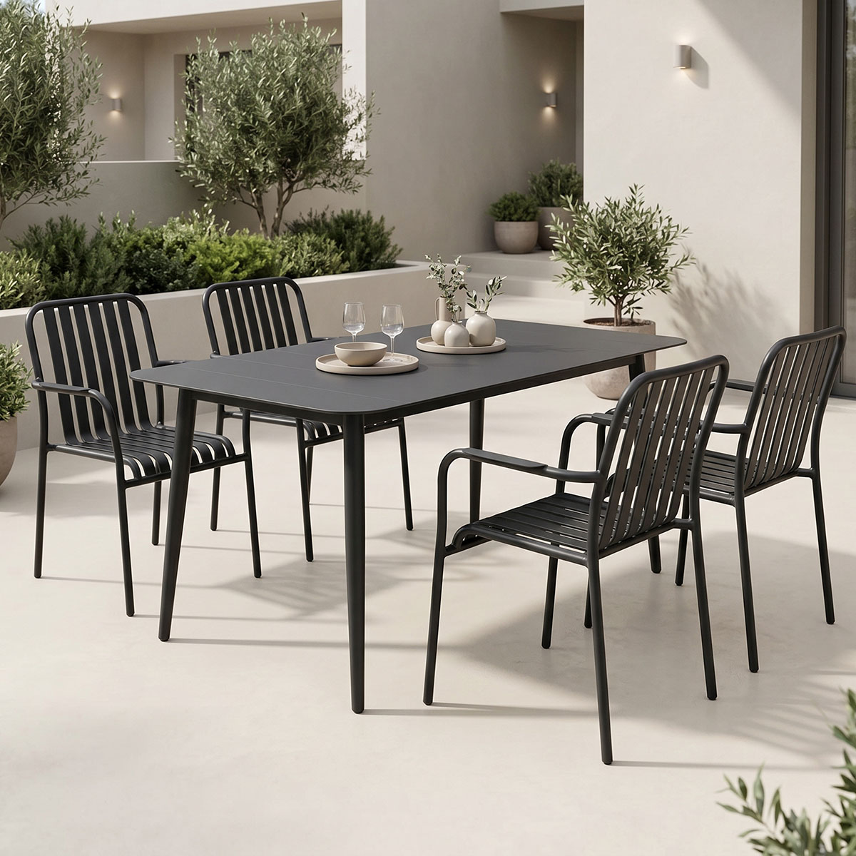 Трапезна маса Heven Vista комплект от 5 части, черен алуминий 120x70x72см