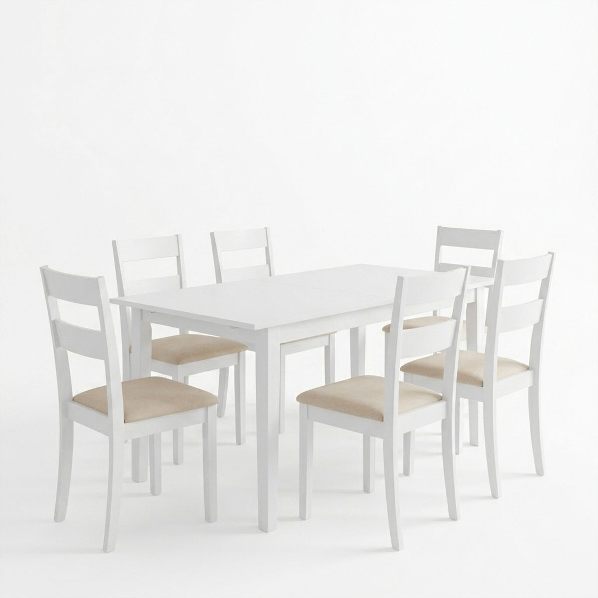 Трапезна маса Dallan Mabor 7 части бяло каучуково дърво 120-150x80x73.8 см - Image 2