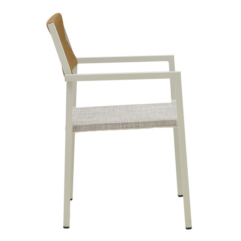 Трапезна маса Dagyn Savor комплект от 7 части бял алуминий с textline PE ратан в естествен нюанс 180-240x90x76см - Image 11