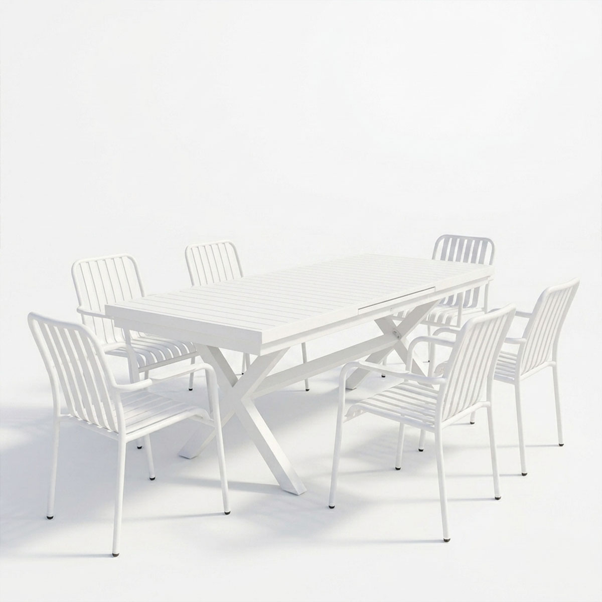 Трапезна маса Dagyn Vista комплект от 7 части бял алуминий 180-240x90x76см - Image 2
