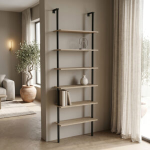 Стенен шкаф за книги Dimmo sonoma-черен метал 60x20x180см