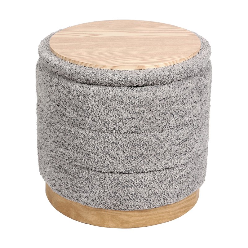 Табуретка Pelen сив букле плат, с MDF основа в естествен нюанс Φ39x37см - Image 2