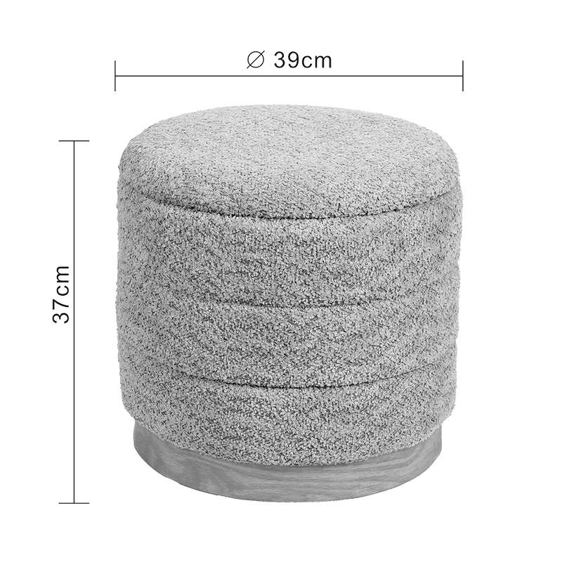 Табуретка Pelen сив букле плат, с MDF основа в естествен нюанс Φ39x37см - Image 4