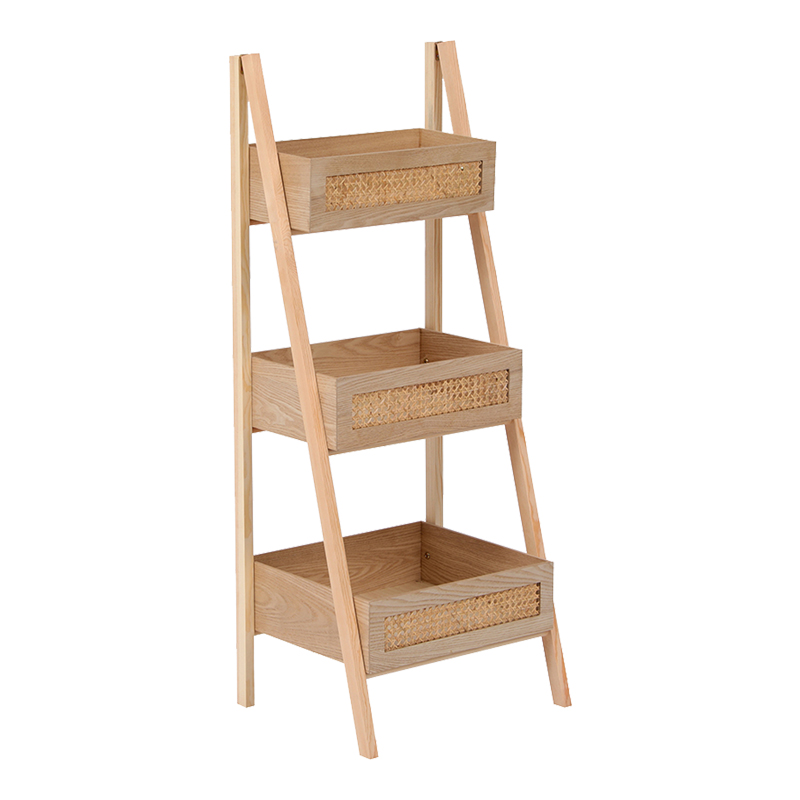 Стоящ на пода рафт 3-етажен Scandy MDF-ратан в естествен цвят 44x37x110см - Image 2