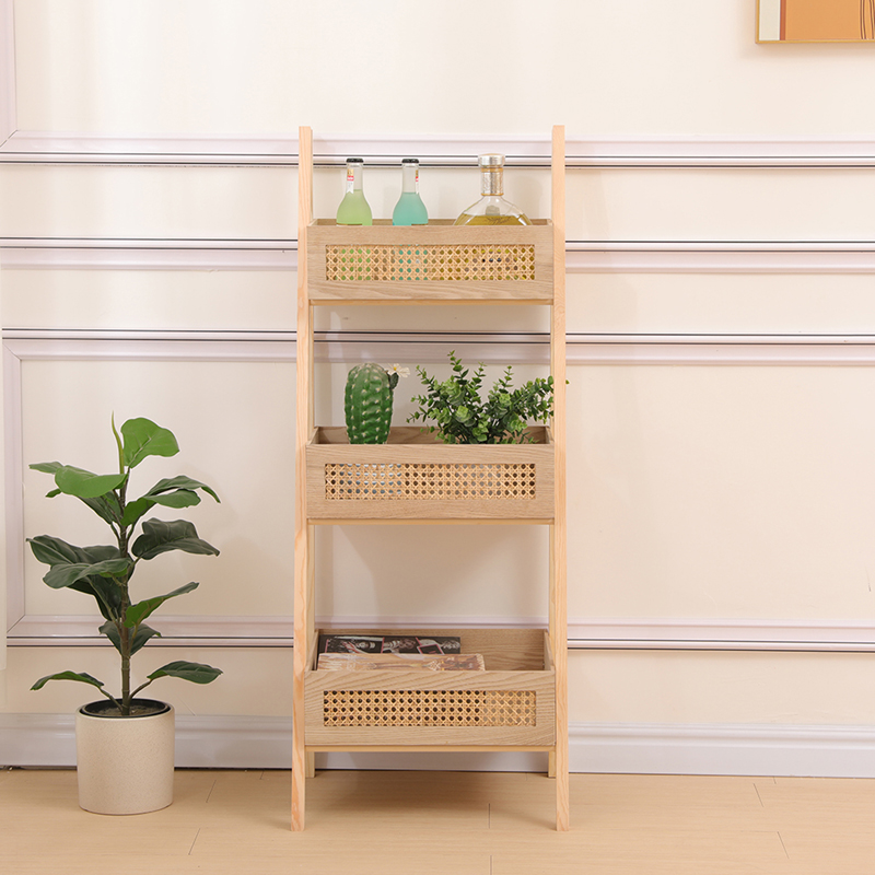 Стоящ на пода рафт 3-етажен Scandy MDF-ратан в естествен цвят 44x37x110см - Image 3