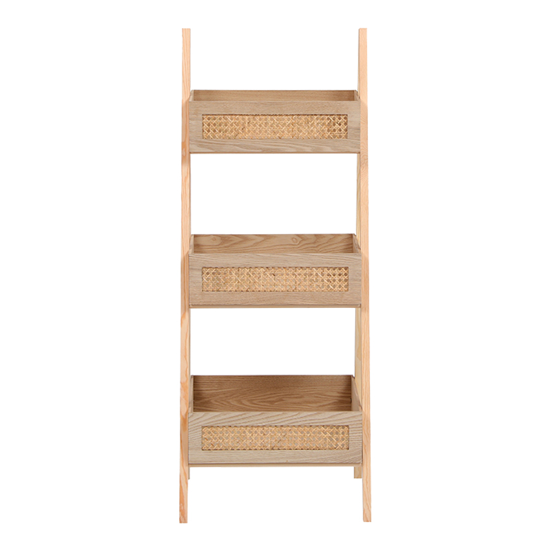 Стоящ на пода рафт 3-етажен Scandy MDF-ратан в естествен цвят 44x37x110см - Image 4