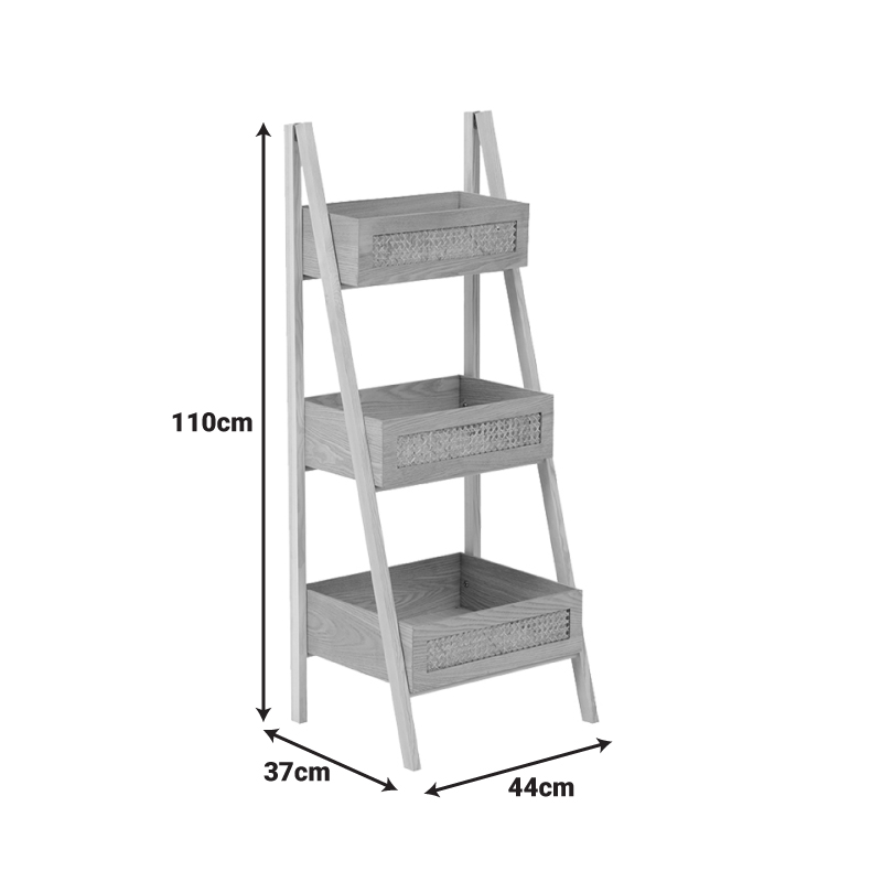 Стоящ на пода рафт 3-етажен Scandy MDF-ратан в естествен цвят 44x37x110см - Image 7