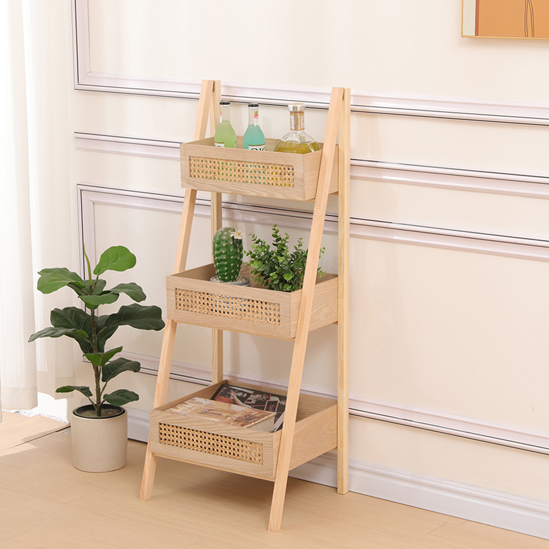 Стоящ на пода рафт 3-етажен Scandy MDF-ратан в естествен цвят 44x37x110см