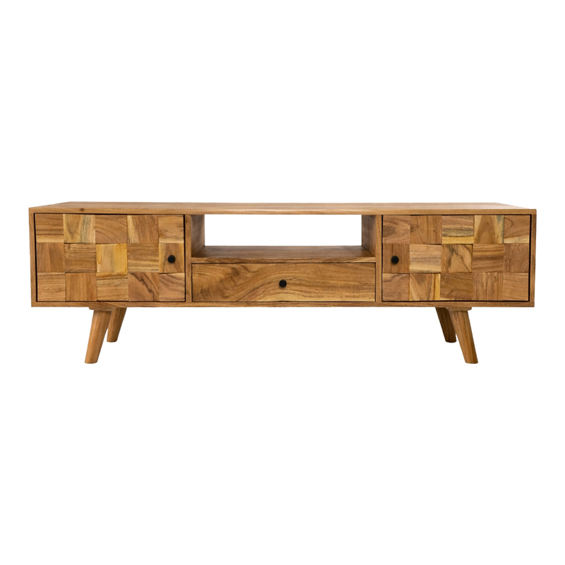 ТВ шкаф Firpo масивна акациева дървесина в естествен нюанс 130x35x45см - Image 4