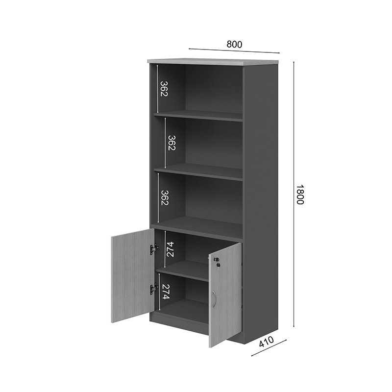 Професионална офис библиотека Fesialo естествено-антрацит 80x40x180см - Image 9