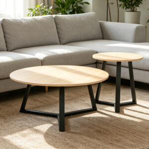 Странична масичка Berton cappuccino с черен метал Φ45x52см