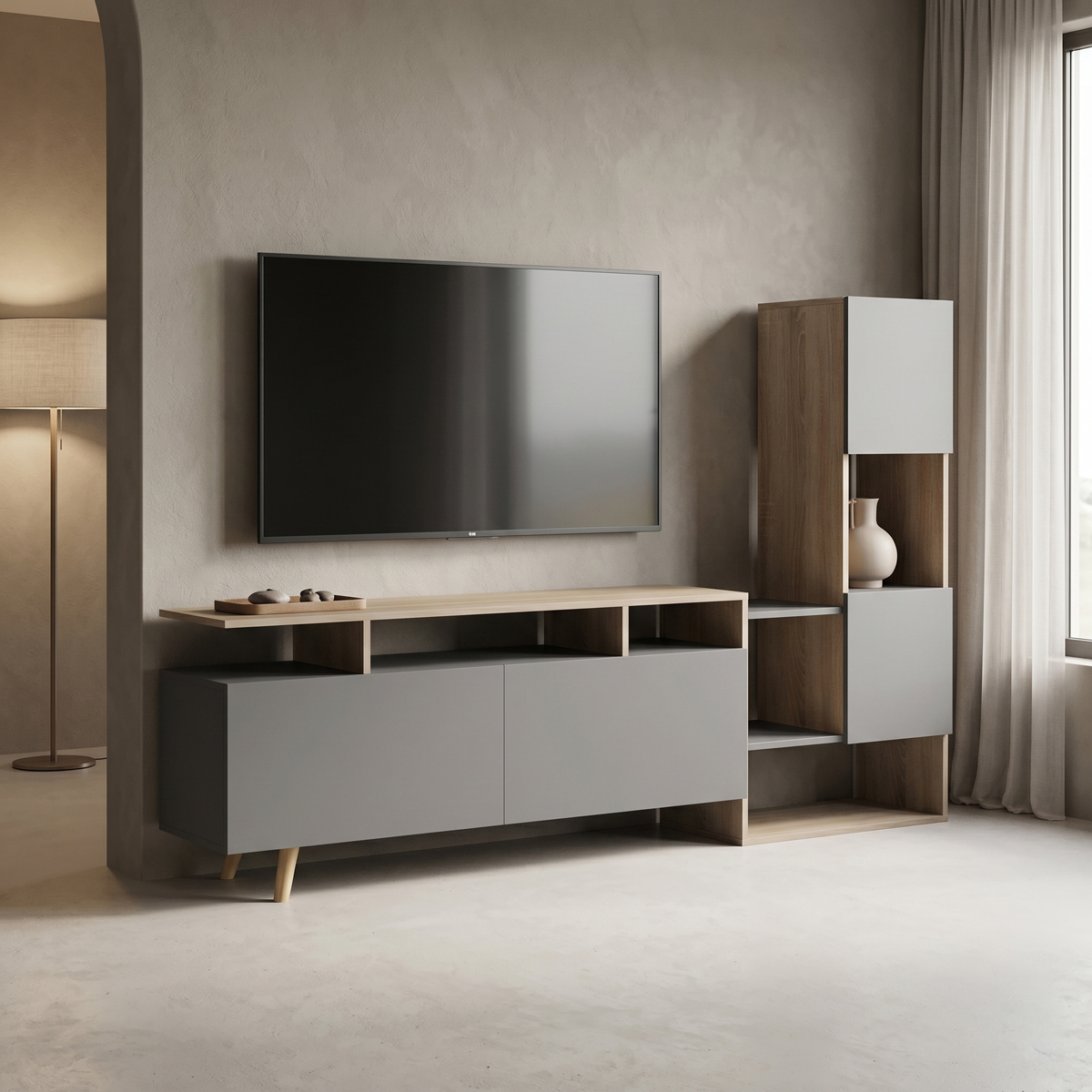 Комплект хол Defry цвят сонома-антрацит, 177.5x31.5x110см