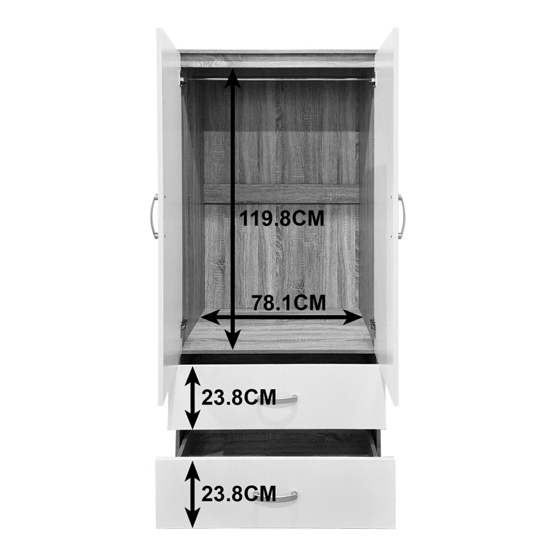 Двукрилен гардероб с 2 чекмеджета Alvia бял със сонома 80x51.5x180см - Image 7