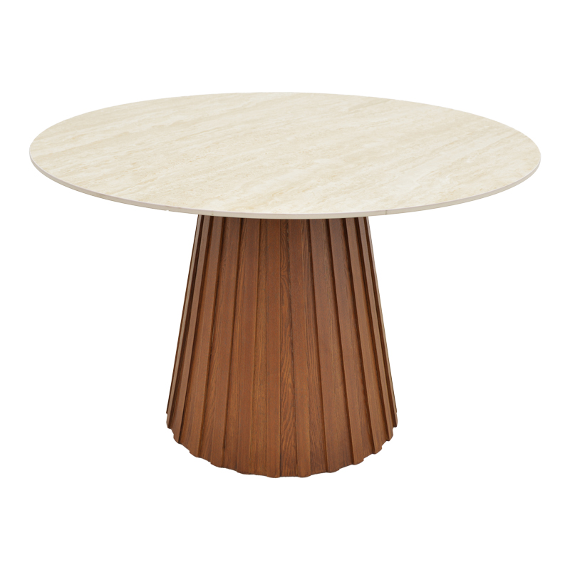Маса Franzel от синтерован камък с имитация на травертин - орехов MDF Φ120x75см - Image 2