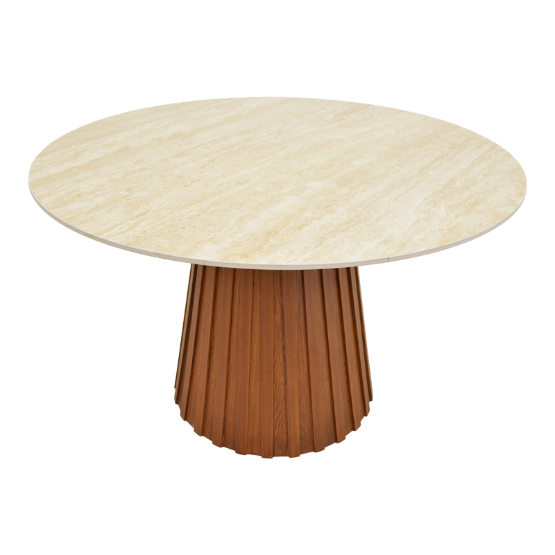 Маса Franzel от синтерован камък с имитация на травертин - орехов MDF Φ120x75см - Image 3