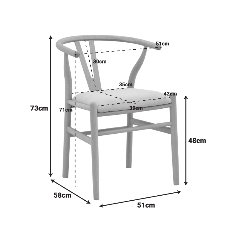 Стол Wishbone каучуково дърво-плат, в естествено сив нюанс, 51x58x73см - Image 2