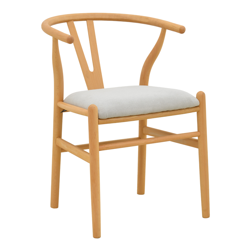 Стол Wishbone каучуково дърво-плат, в естествено сив нюанс, 51x58x73см
