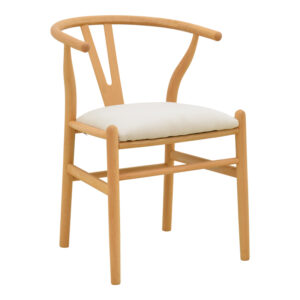 Стол Wishbone каучуково дърво-плат, в естествено бежов нюанс, 51x58x73см