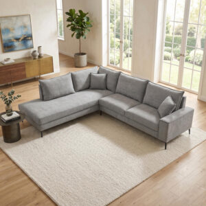 Ъглов диван Zenqua десен ъгъл сив плат 291x233x90см