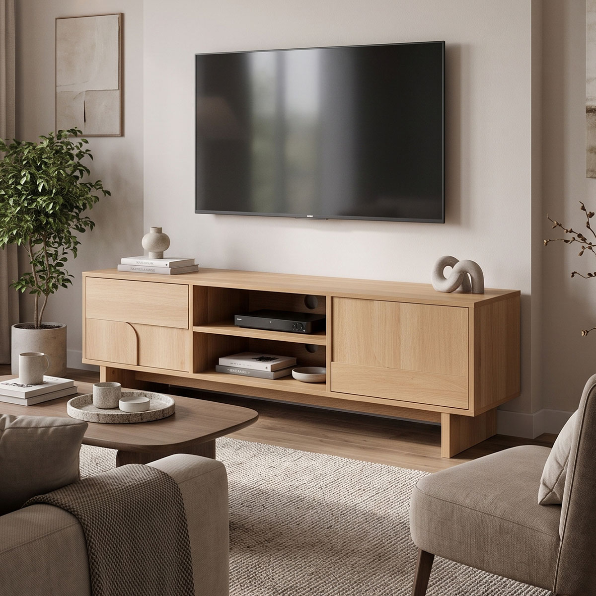 ТВ шкаф Jenfia от MDF в естествен цвят 150x39x45.5 см