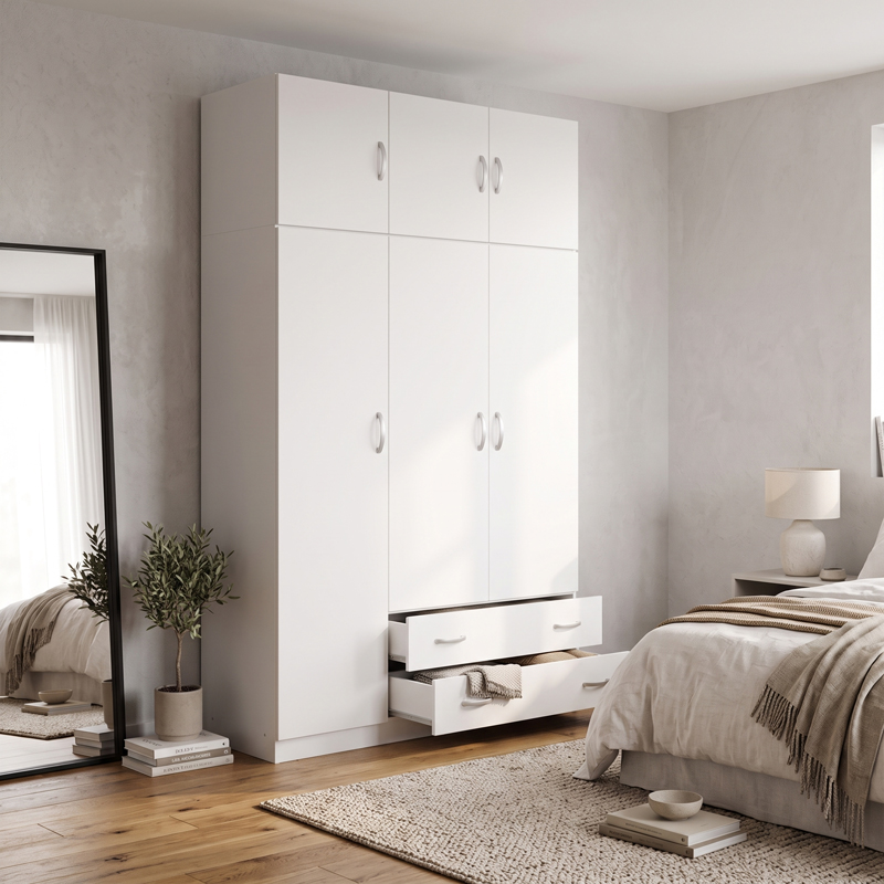 Трикрилен гардероб с таванско помещение Alvia бял 150x51x240см - Image 2