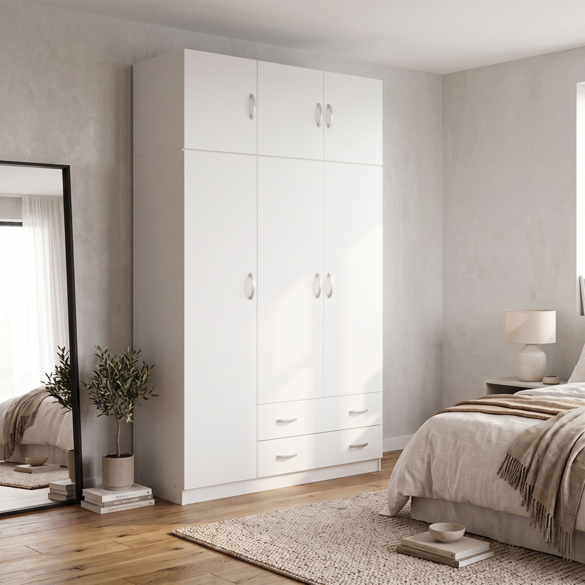 Трикрилен гардероб с таванско помещение Alvia бял 150x51x240см