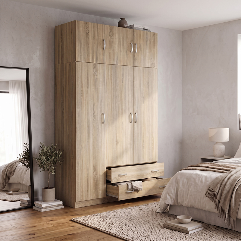 Трикрилен гардероб с таванско помещение Alvia sonoma 150x51x240см - Image 2