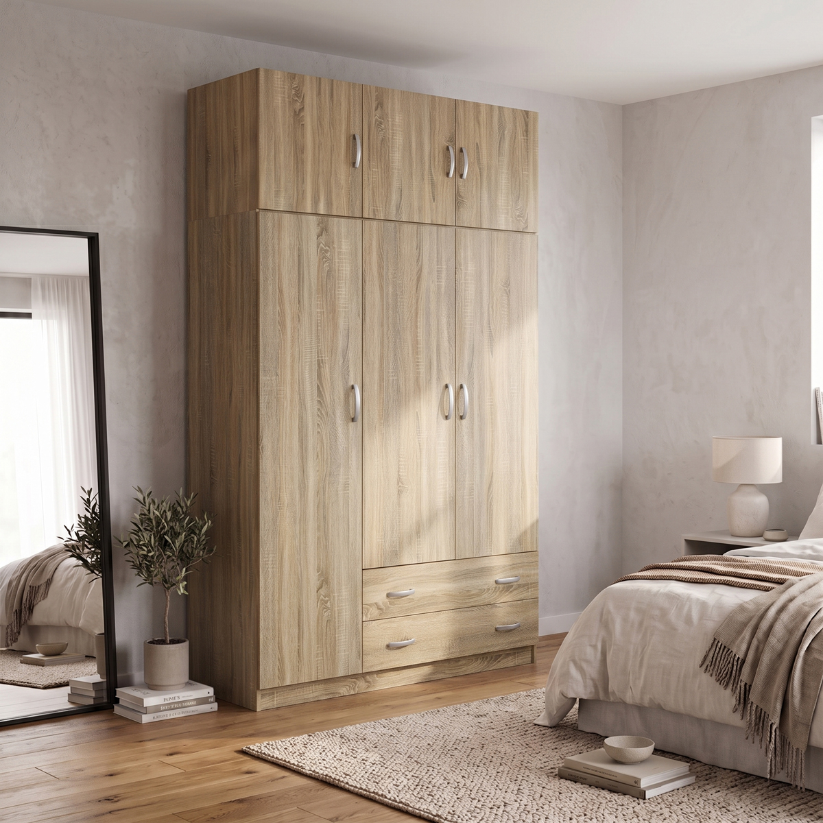 Трикрилен гардероб с таванско помещение Alvia sonoma 150x51x240см