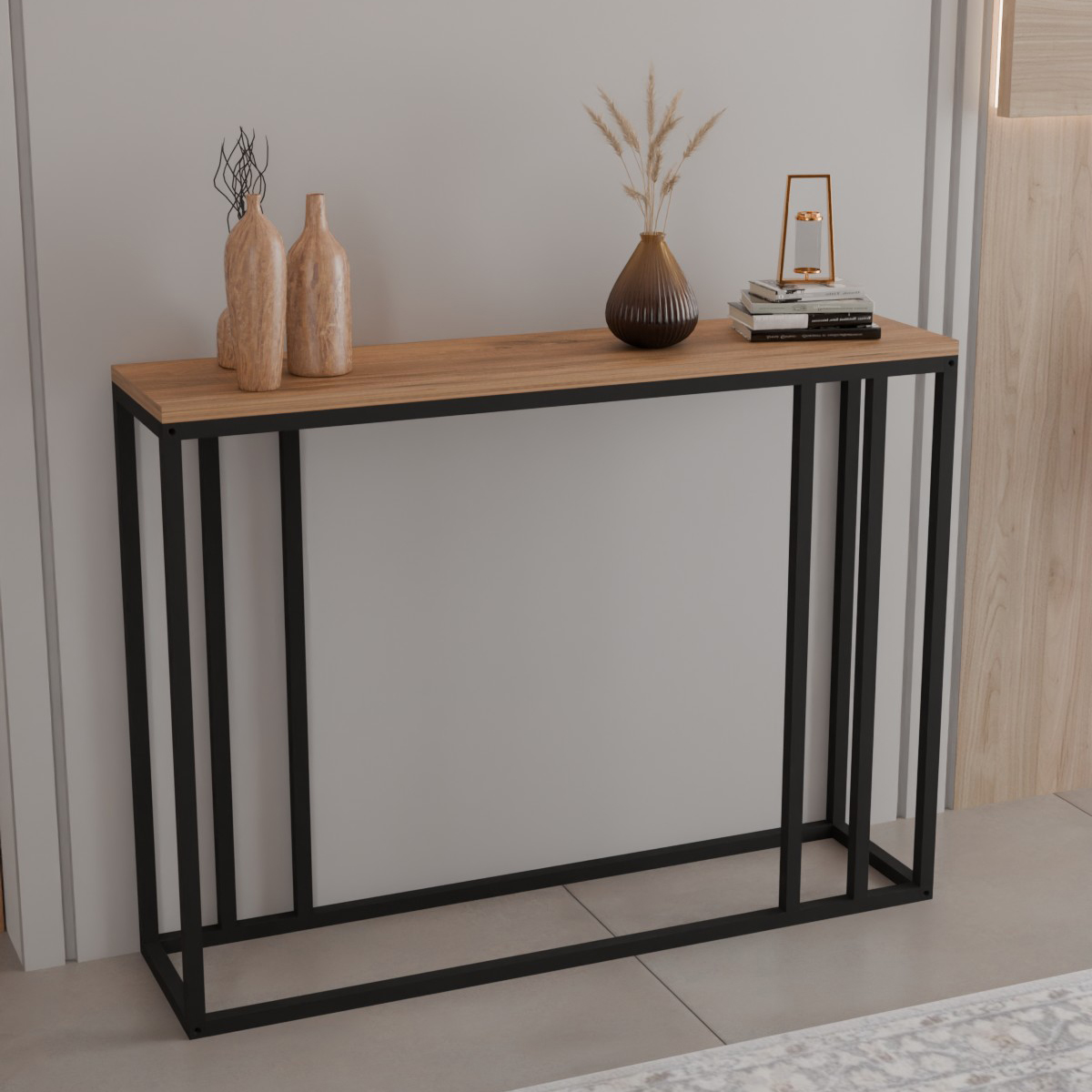 Конзола Cansbia дъб с черен метал 100x25x75см