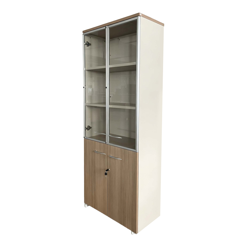 Офис шкаф със стъклени врати Lictra в дъбово-бежов нюанс 80x40x200см