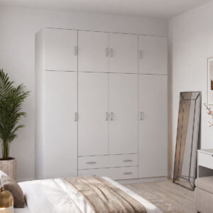 Гардероб с четири крила и тавански етаж Alvia бял 200x51x240см