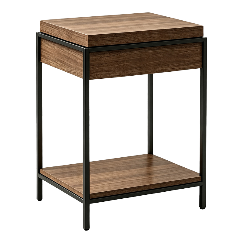 Конзола Odar с място за съхранение, орех, MDF с черен метал, 63x63x80см - Image 2