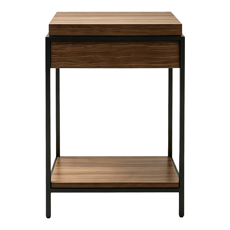 Конзола Odar с място за съхранение, орех, MDF с черен метал, 63x63x80см - Image 3